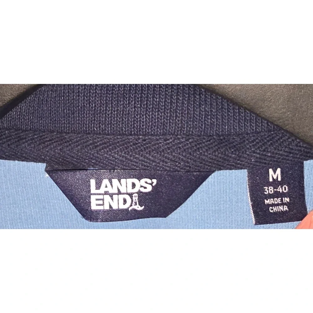 Lands End Mens Quarter Zip Pullover Sweater Light Blue Ribbed Knit Size M 38-40‎